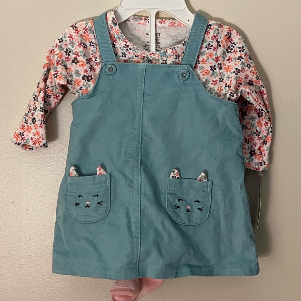 NWT Carter’s corduroy jumper skirt 3-piece set, size 3m